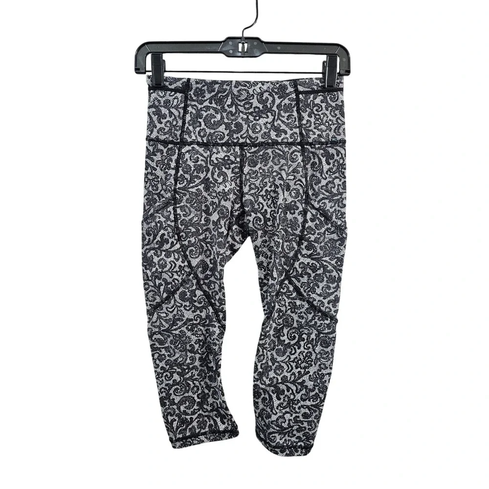 Lululemon Align High Rise Lace Print Mesh Panel Crop 3/4 Leggings‎ Size 4 EUC